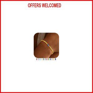 14K Gold-Plated Elastic Birthstone Bracelet 6.5" Women's Jewelry Gift